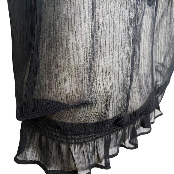 Hollister Sheer Dark Navy Y2K Ruffle Whimsigoth Fairy Top Shirt Smocked sz M - Picture 3 of 16